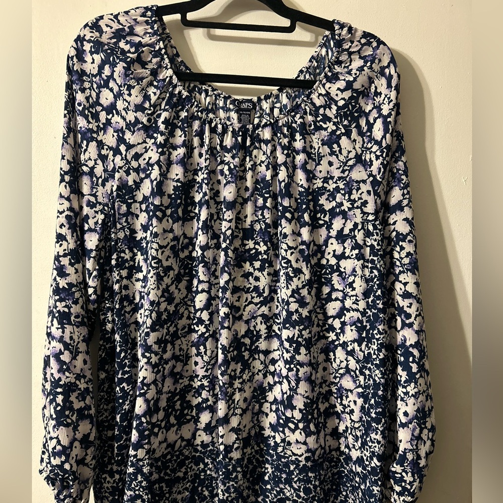Chaps Navy and White Floral Blouse